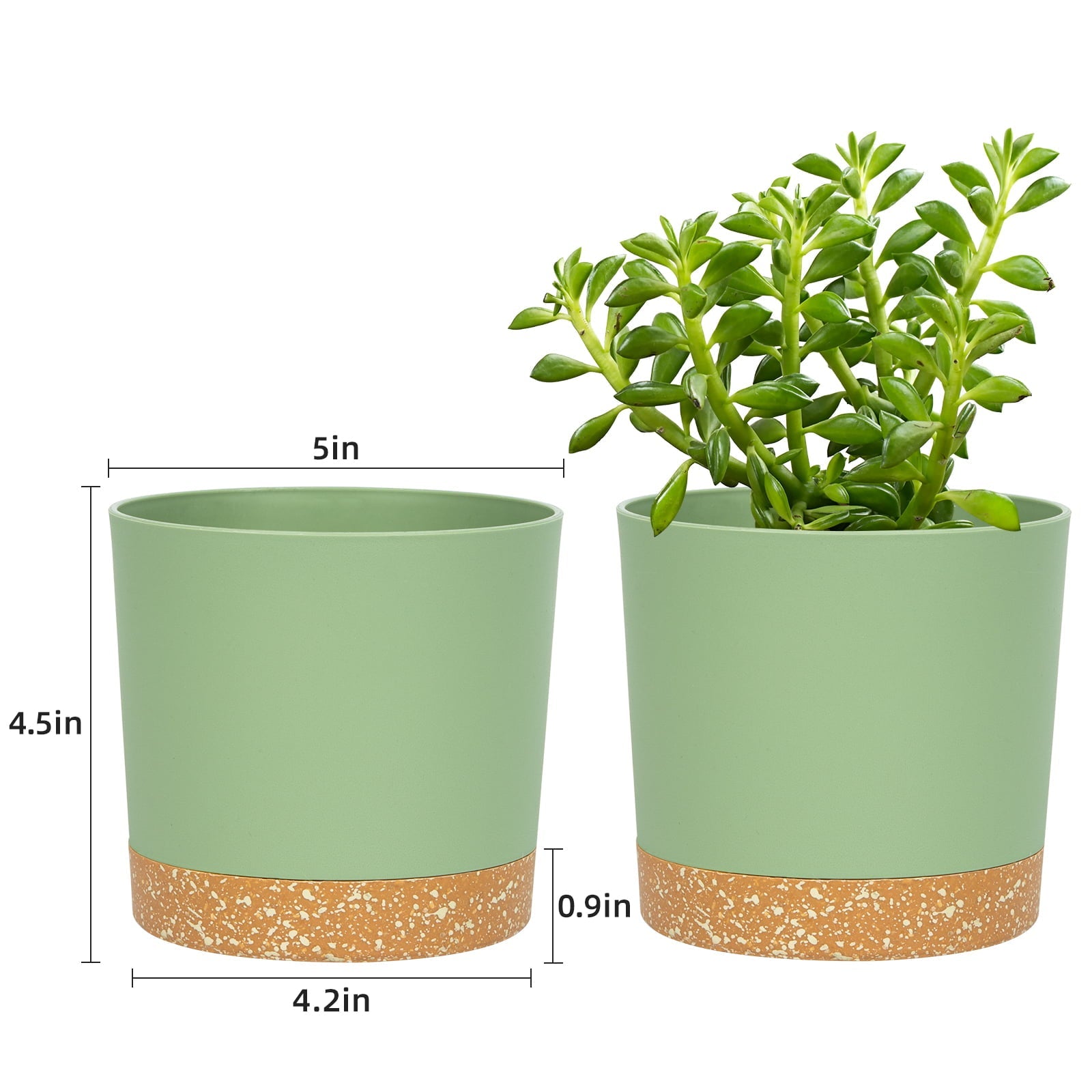 QCQHDU 2 Pack Plant Pot, Green Plastic Indoor Planter With Drainage Holes And Removable Base