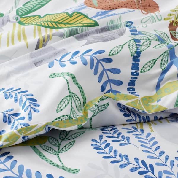 Company Kids Jungle White Multi Organic Cotton Percale Twin Sheet Set