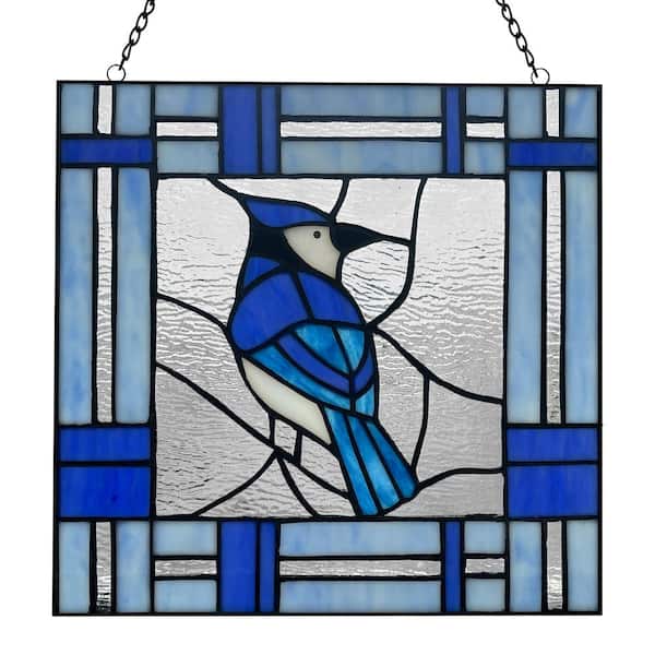 Blue Jay Stained Glass Window Panel