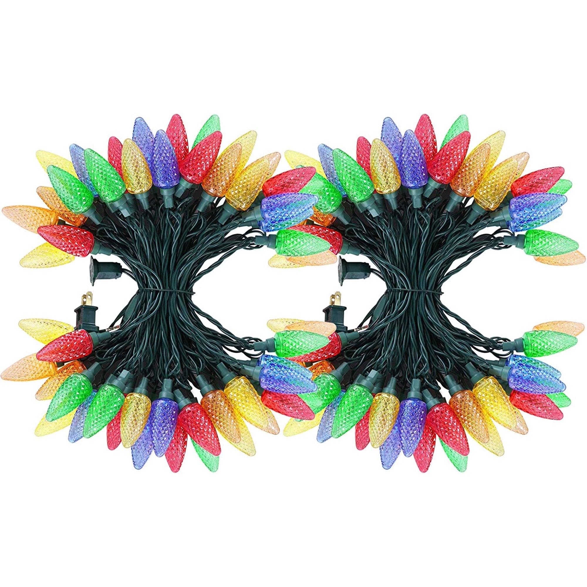 DEWENWILS 2-Pack C9 Christmas Lights Outdoor 33.3 ft 50 LED Christmas String Lights for Christmas Tree Patio Deck Outdoor Decoration, Waterproof Multi-Color UL Listed