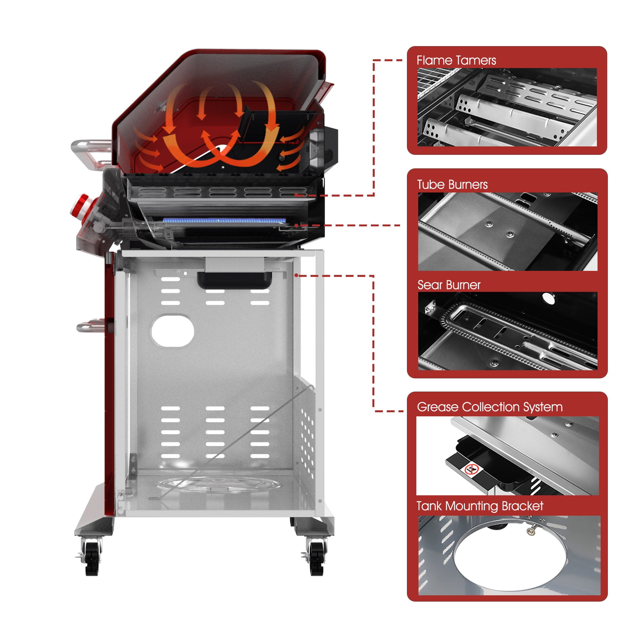 Royal Gourmet GA5403R 5-Burner BBQ Cabinet Style Gas Grill with Rotisserie Kit, Rear Burner, Sear Burner and Side Burner