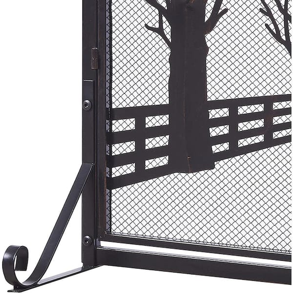 Reims Black Iron 2-Panel Fireplace Screen with Decorative Filigree