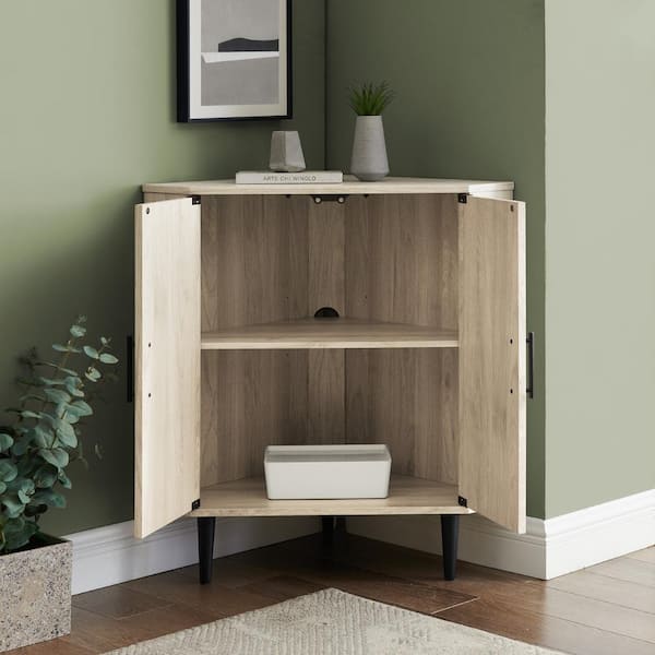 Birch Wood Modern 2-Door Corner Accent Cabinet