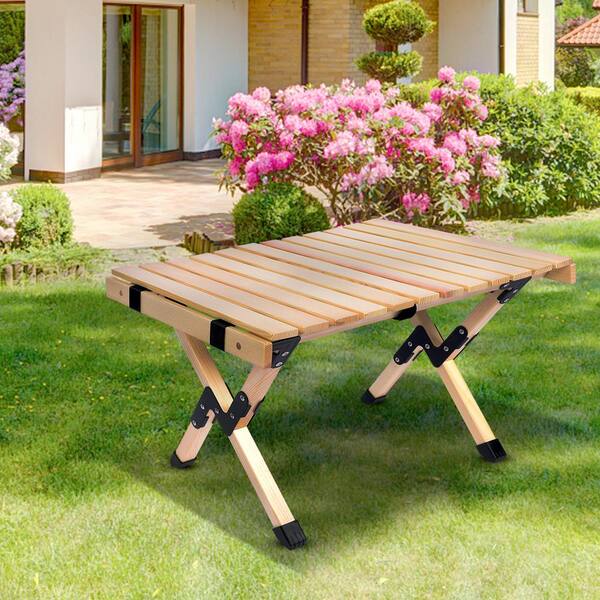 23.20 in. Light Brown Wood Rectangle Wood Picnic Table 4-seats with carry bag