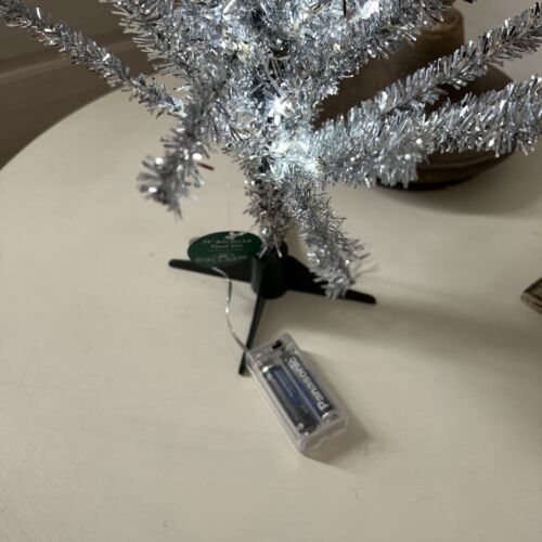 Wonderful New Kurt Adler 24" Battery-Operat<wbr/>ed Pre-Lit LED Silver Tinsel Tree!