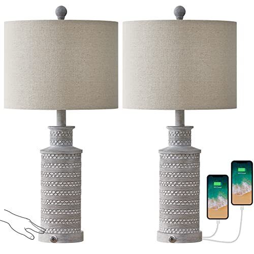 BOBOMOMO 3-Way Dimmable Touch Control Table Lamp Set of 2 with Dual USB Charging