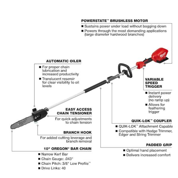 M18 FUEL 10 in. 18V Lithium-Ion Brushless Electric Cordless Pole Saw w/ M18 FUEL QUIK-LOK 8 in. Edger Attachment(2-Tool)