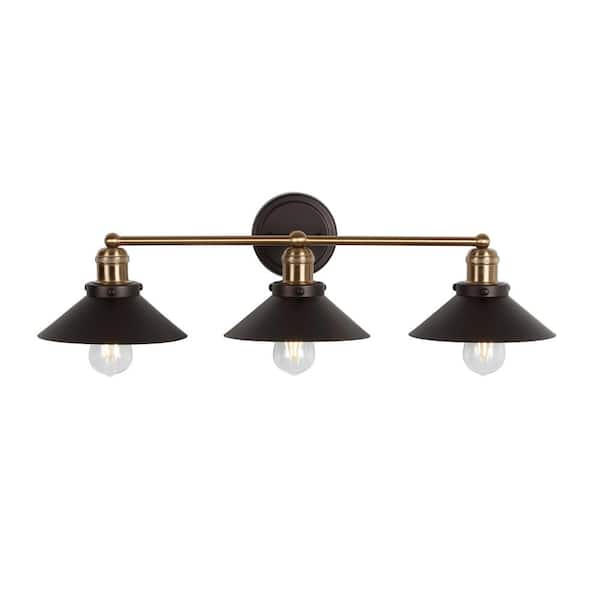 July 26.5 in. 3-Light Oil Rubbed Bronze/Brass Gold Metal Vanity Light