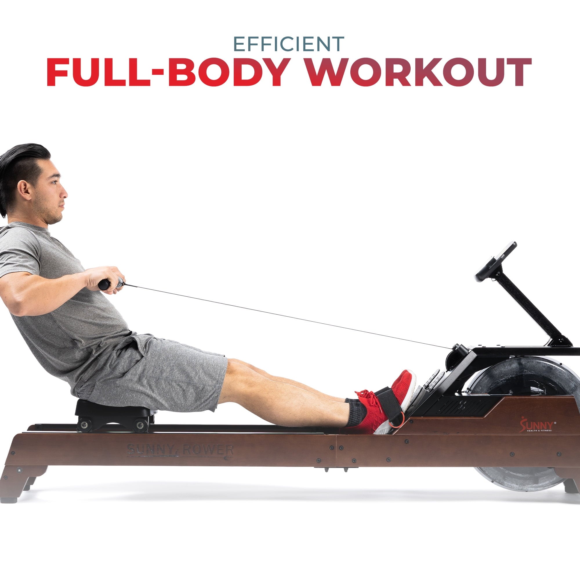 Sunny Health & Fitness Elite Wooden Water Rowing Machine with Vertical Tank, Sustainable Rubberwood & Exclusive SunnyFit® App Enhanced Bluetooth Connectivity – SF-RW522075