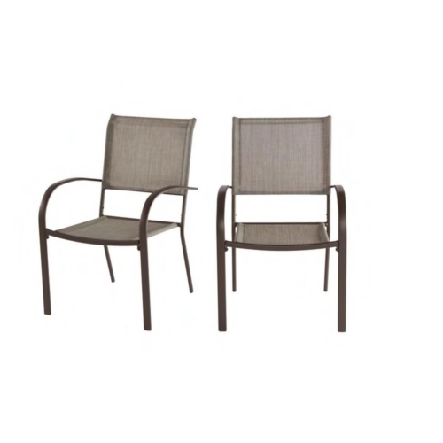 Outdoor Dining Chairs Set Of 2 Steel Frame Split Back Sling Riverbed Taupe Tan