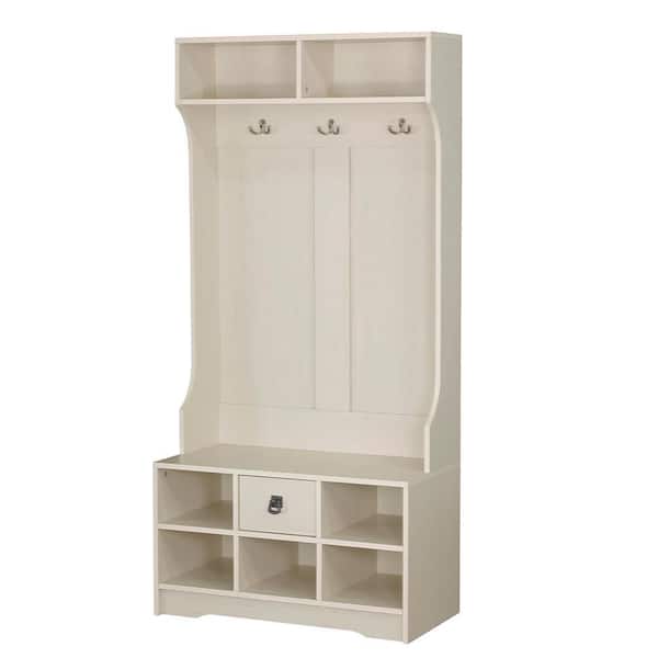 Hawksbury Antique White Hall Trees with Cubbies and Solid Wood