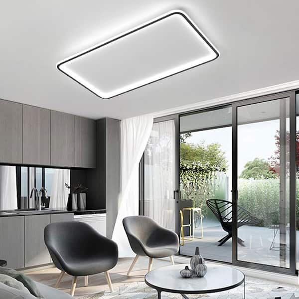 35.5 in. 1-Light White Modern Rectangular Shape Selectable LED Flush Mount Ceiling Light