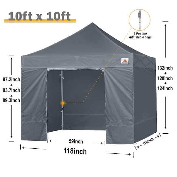 10 ft. x 10 ft. Gray Commercial Instant Shade Metal Pop Up Canopy Tent with Sidewall Panel