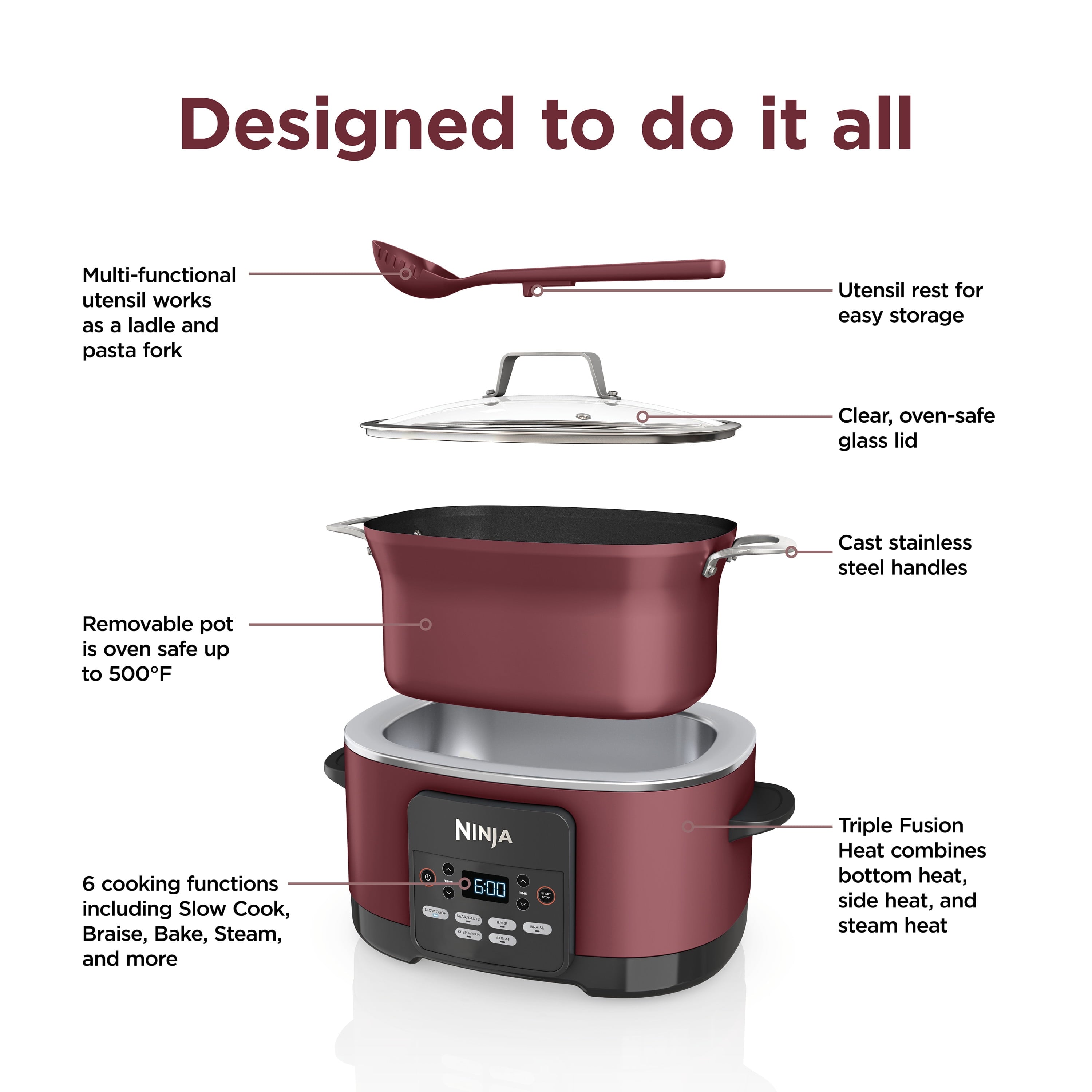 Ninja Foodi Possible Cooker 8.5qt Multi-Cooker, Cherry Tarte, MC1000WM