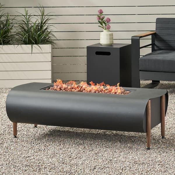 Snyder Dark Gray Rectangular Metal Fire Pit Table with Tank Holder