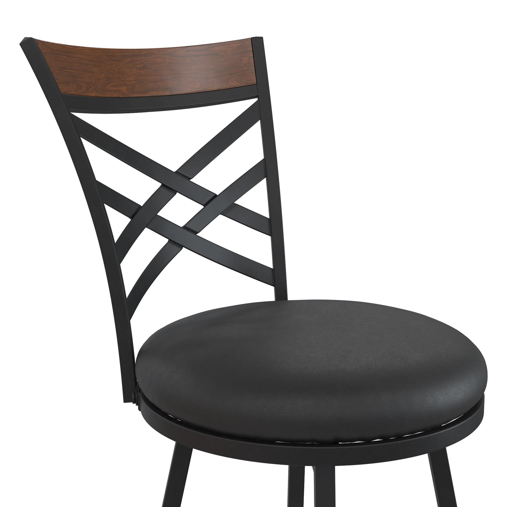 DHP Lesley Adjustable Swivel Barstool, Black Faux Leather, Set of 3
