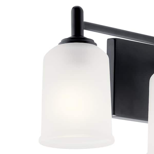Shailene 29.75 in. 4-Light Black Traditional Bathroom Vanity Light with Satin Etched Glass