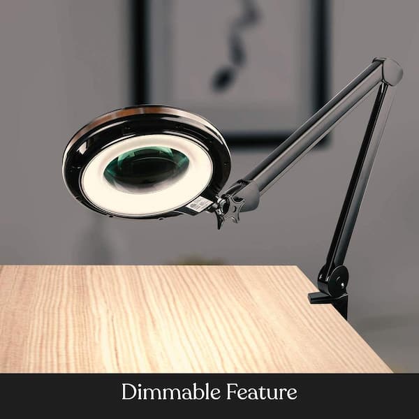 Lightview 29 in. Black Screw Clamp Dimmable 5-Diopter Lighted Magnifier Desk Lamp