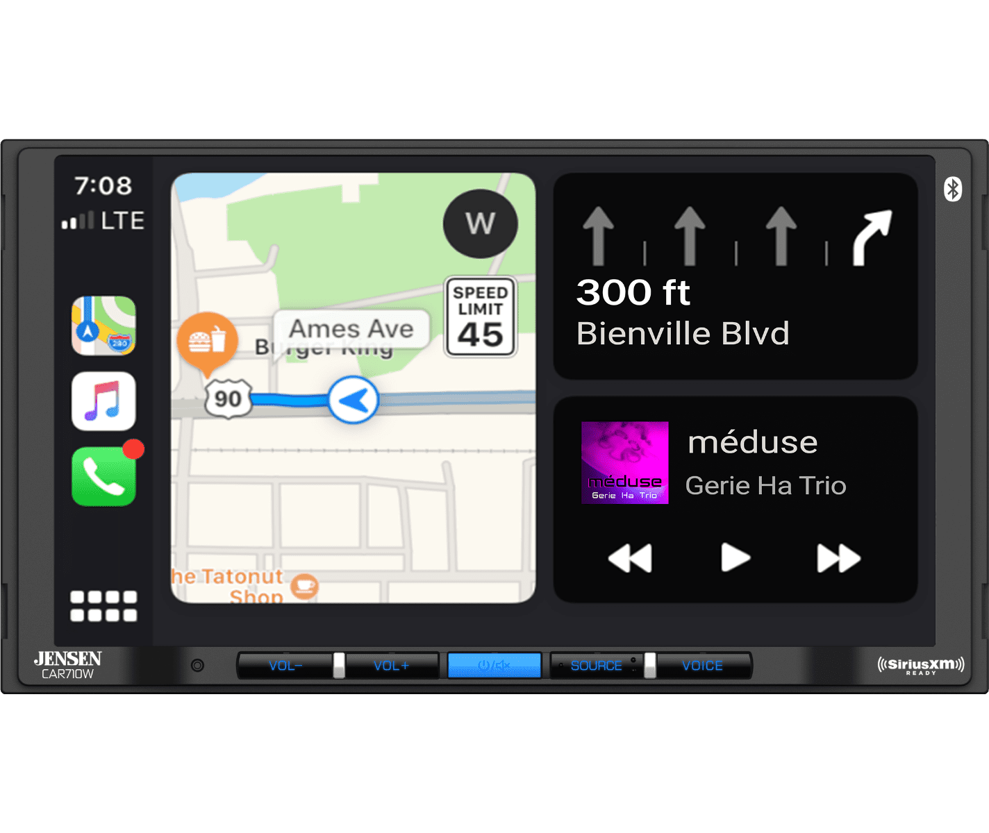Jensen CAR710W 7” Mechless Multimedia Receiver with Wireless and Wired Apple CarPlay l Wireless and Wired Android Auto l SiriusXM-Ready l Built-in Bluetooth | USB Input with Charging