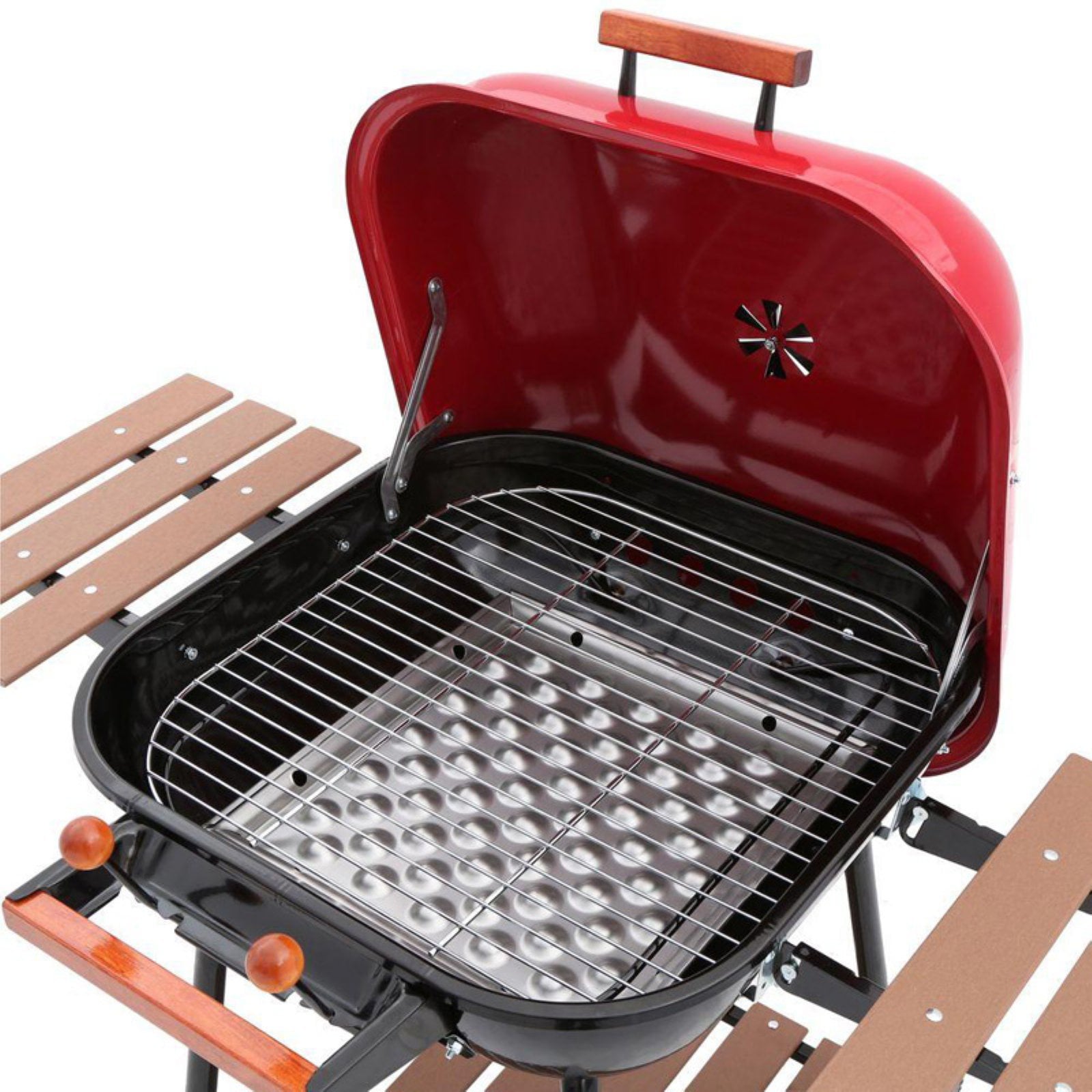 Charcoal BBQ Grill with Adjustable Cooking Grate and Side Table