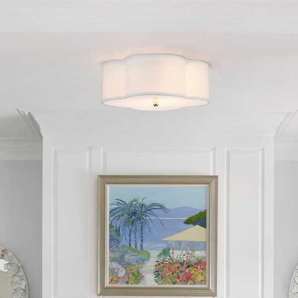 17 in. 2-Lights White Linen Flush Mount with Acrylic diffuser