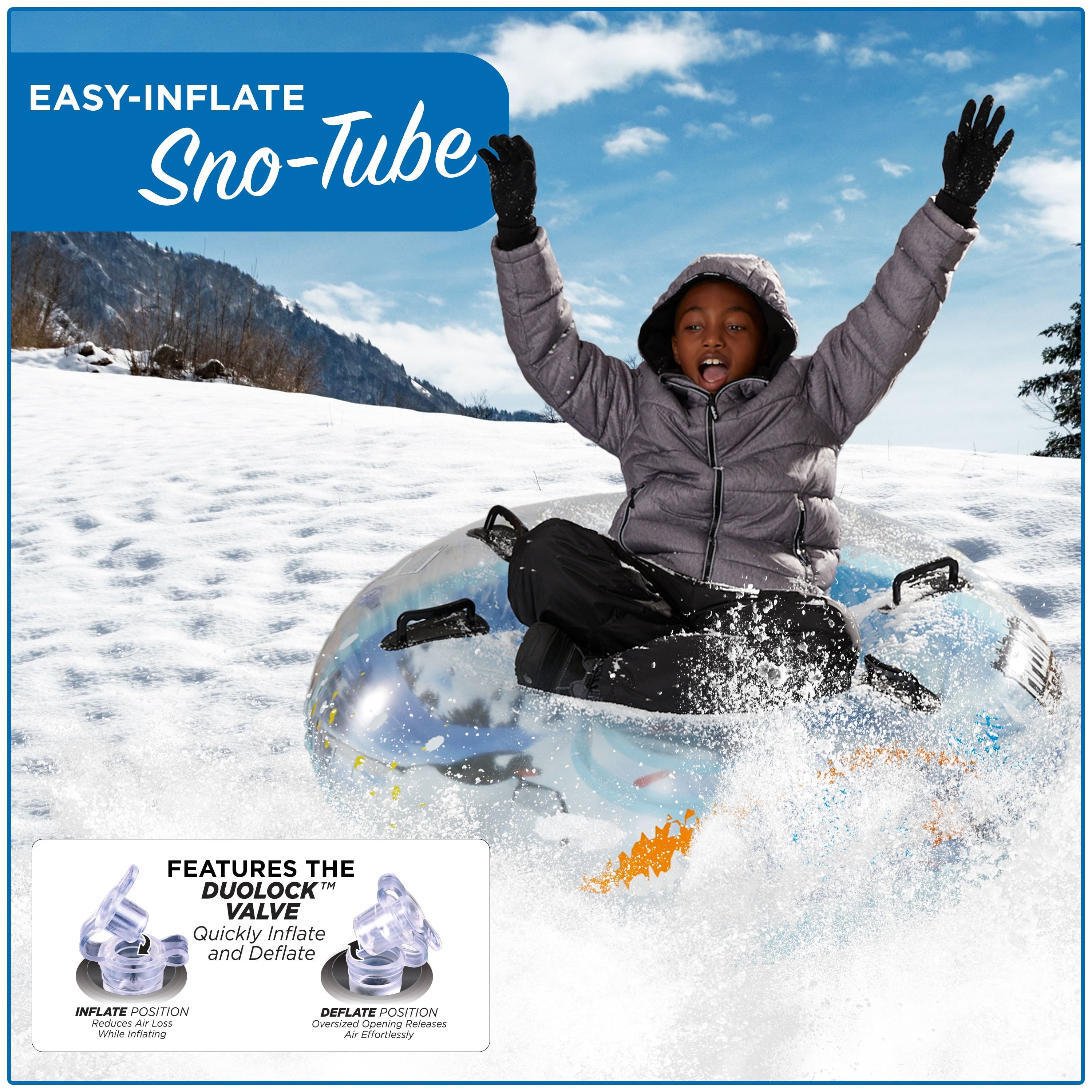 Pipeline Sno 48 in. Inflatable Mega Air Transparent Snow Sled Tube, Penguin Design, PVC Material