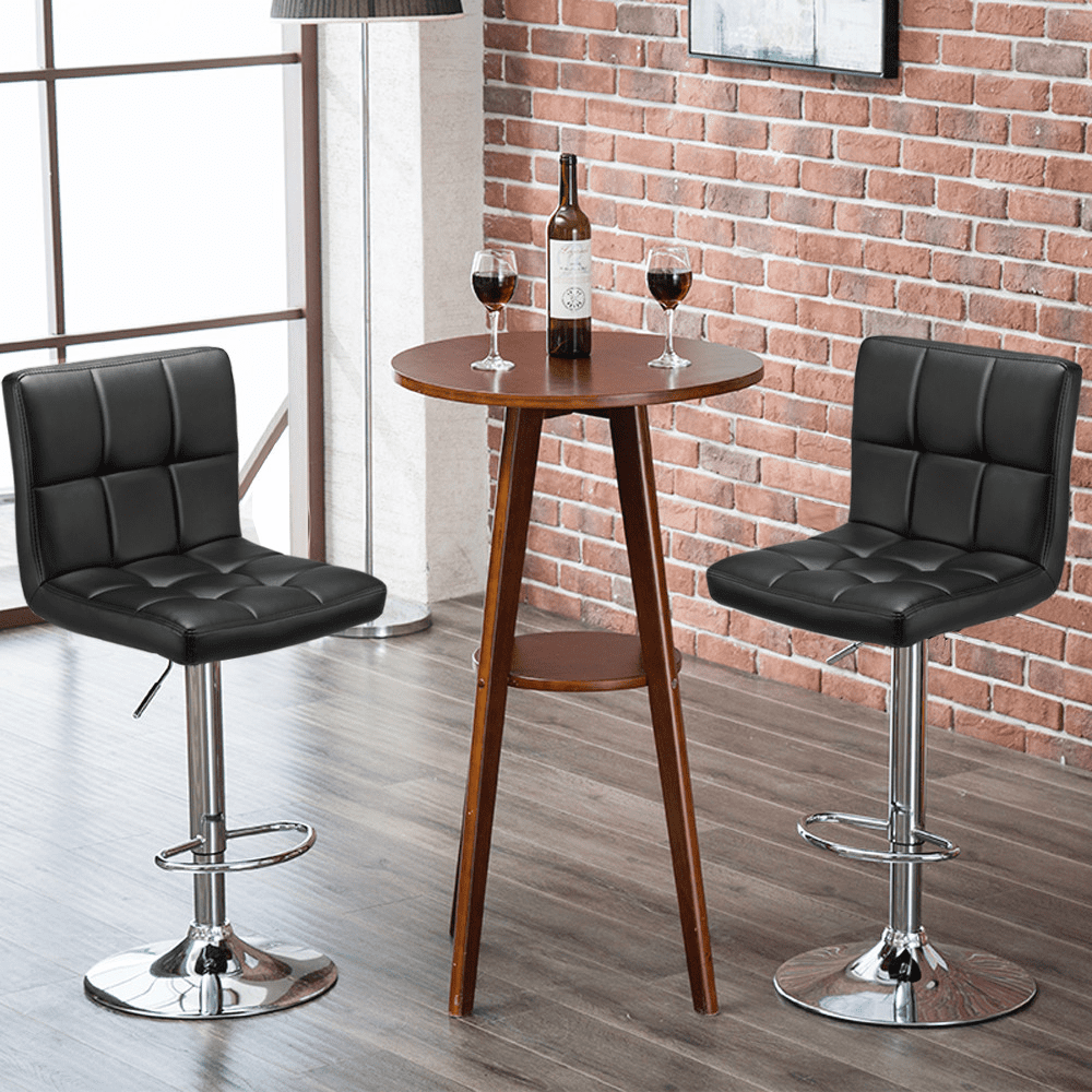 Smile Mart Adjustable Modern Faux Leather Counter-Height Mid-Back Barstool, Set of 2,Black