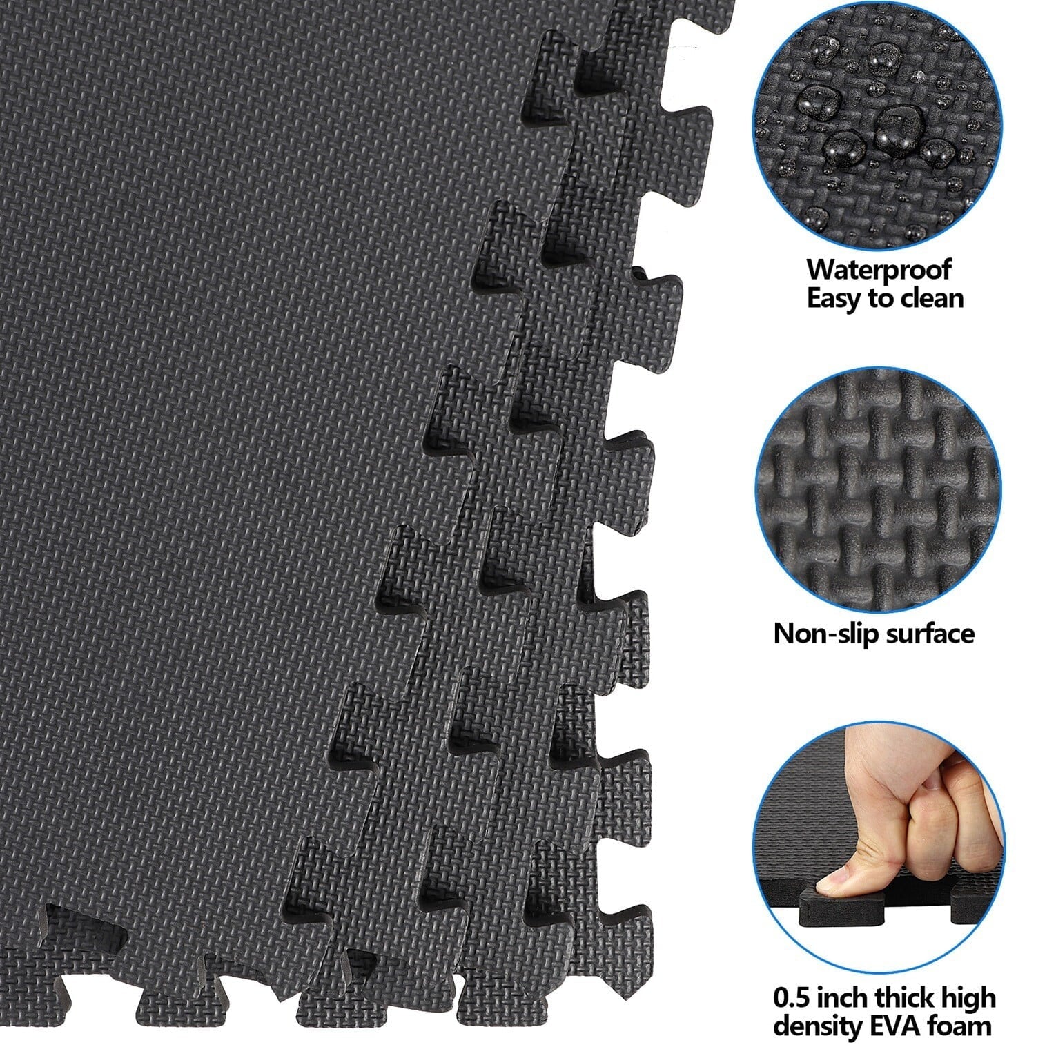 HomGarden 12 Tiles Puzzle Exercise Mat ½” Home Gym Floor Workout Mat EVA Foam Interlocking Tiles Black