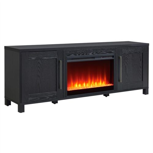 Henn&Hart 68" Black Grain Fireplace Insert TV Stand
