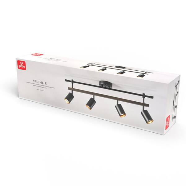 Nashville 2.58 ft. 4-Light Matte Black Linear Track Lighting Kit with Faux Wood Accent Bar