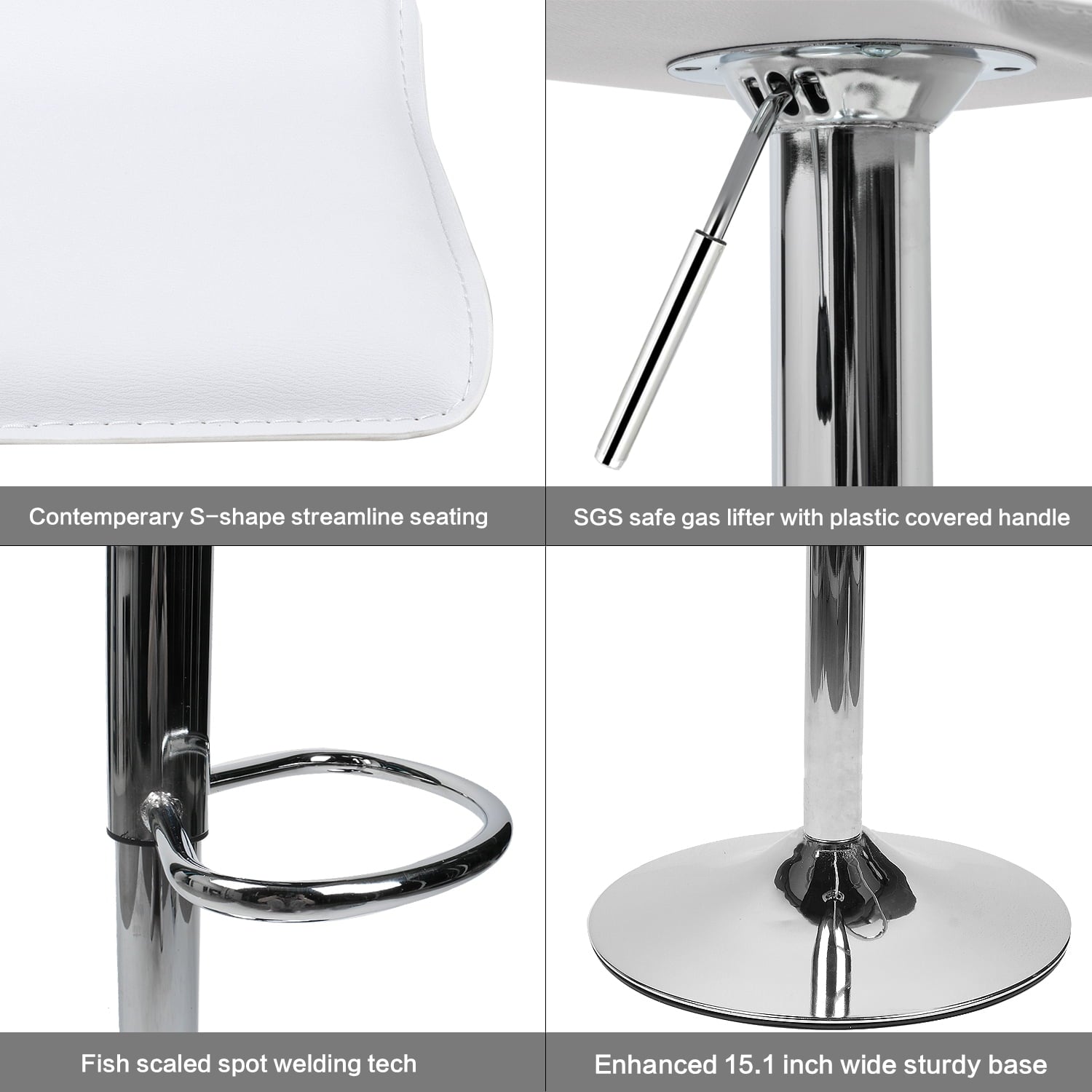 ELECWISH Set of 2 Adjustable Swivel Barstools PU Leather with Chrome Base, Counter Height Hydraulic Pub Kitchen Counter Chairs, White