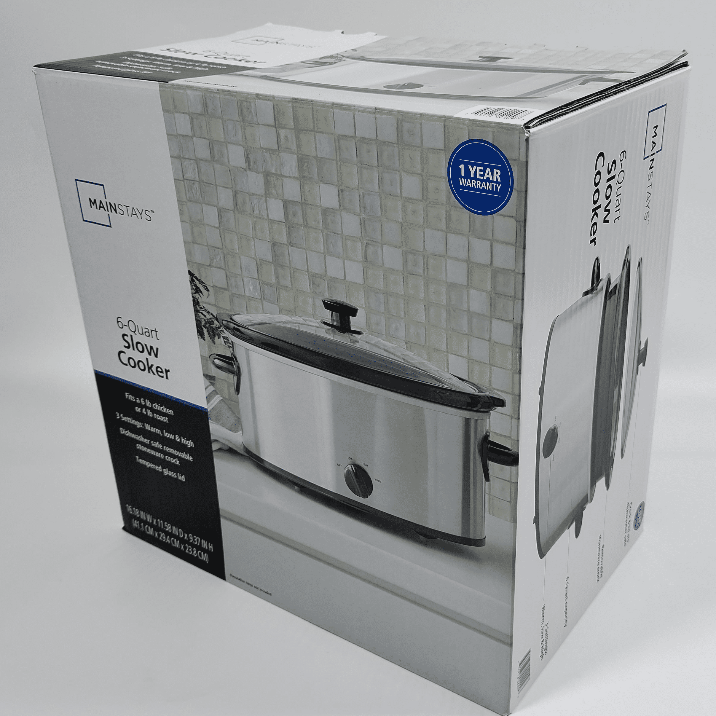 Mainstays 6 Quart Oval Slow Cooker, Stainless Steel Finish, Glass Lid, Model # MS54100112168S