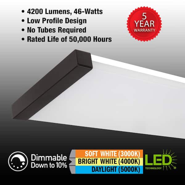 48 in. x 10 in. Matte Black Wood End Cap LED Flush Mount Ceiling Light 4200 Lumens 3000K 4000K 5000K Kitchen Office