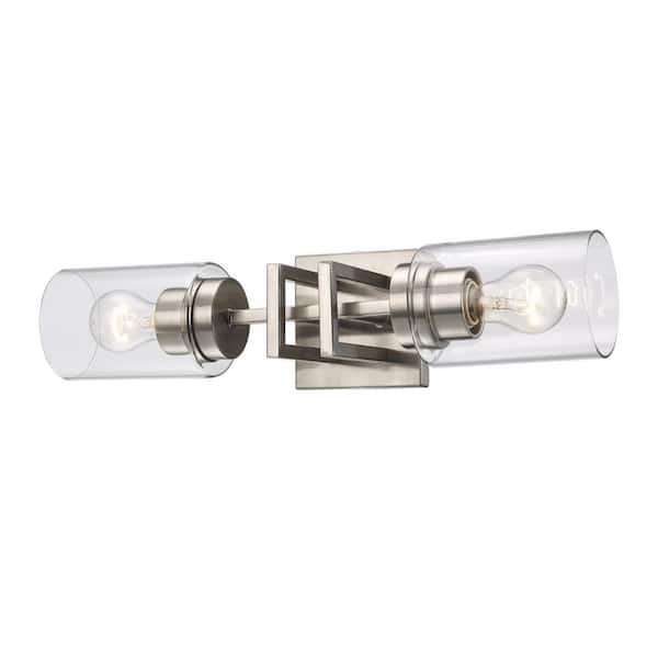 Westerling 19 in. 2-Light Brushed Nickel Linear Bathroom Vanity Light Fixture with Clear Glass Shades