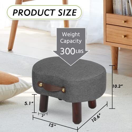 Footstool Ottoman with Handle Linen Curved Small Footstool Ottoman Footrest w...