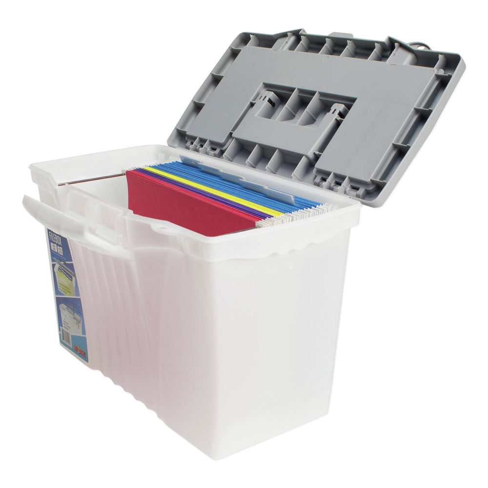 Storex Portable File Storage Box w/Organizer Lid Letter/Legal Clear 61511U01C