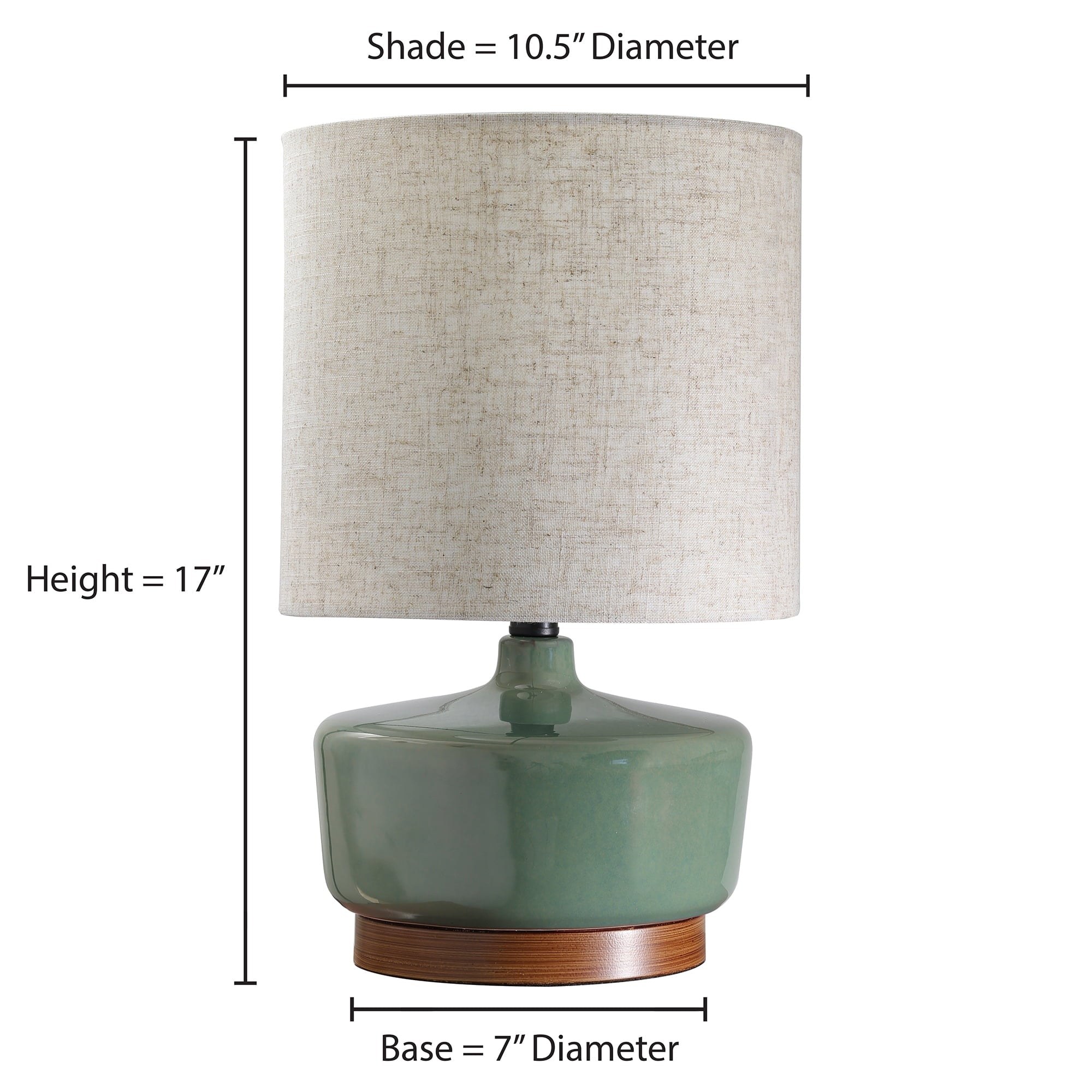 Better Homes & Gardens Modern Mid-Century Ceramic Table Lamp with Wood Base, 17