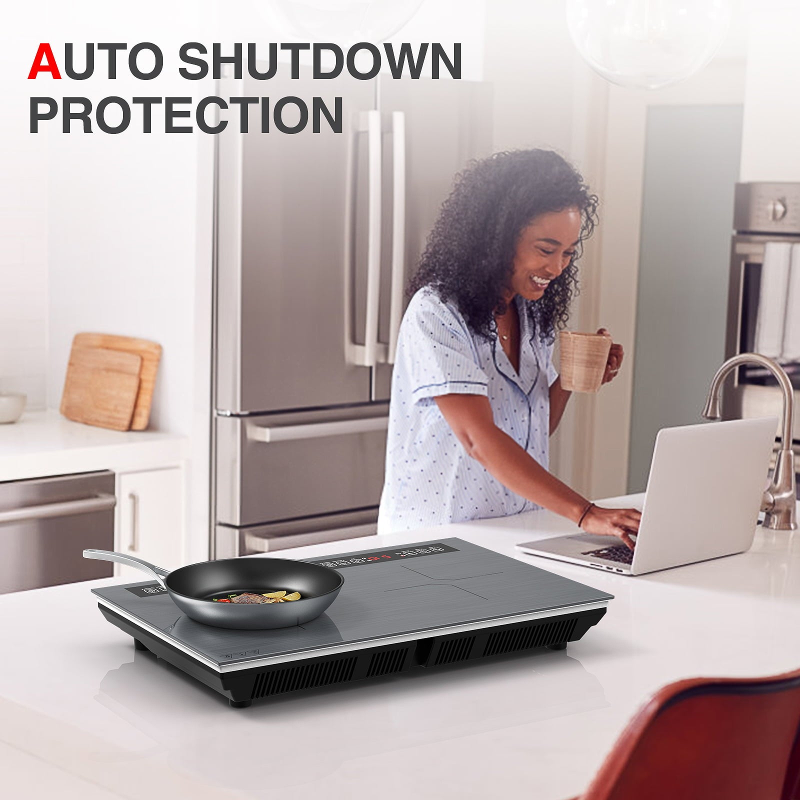 Induction Cooktop, 110V 24 Inch Electric Cooktop LED Touch Screen Burner, Overheat Protection Function Hot Plate, 9 Temperature and Power Safety Lock, Special Design Glass Panel Stove