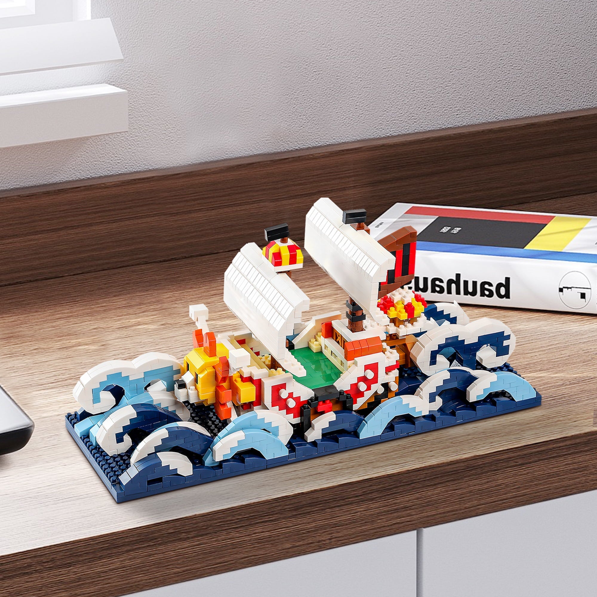 HI-Reeke Building Block Set One Piece Anime Ship in a Bottle Micro Brick Kit Thousand Sunny Toy