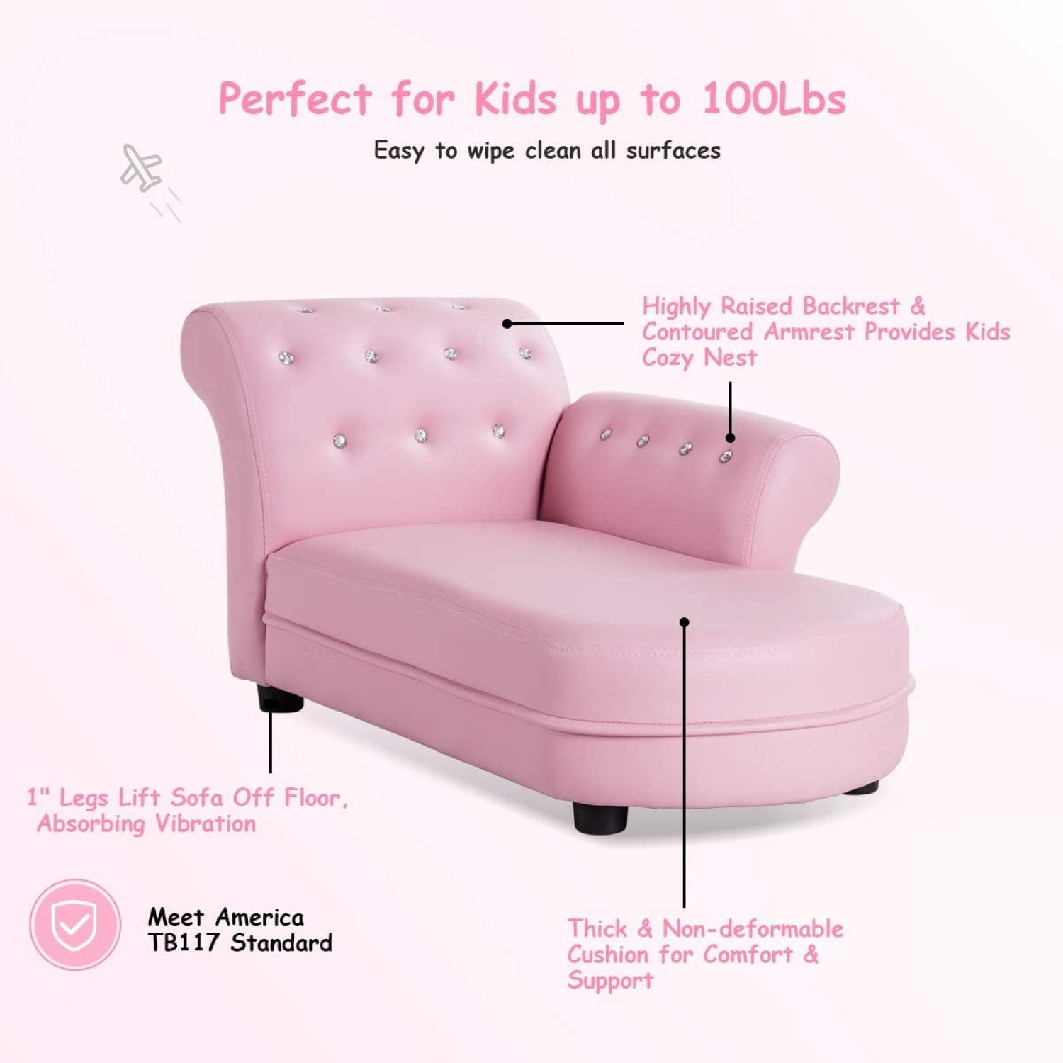 Bilot Kids Sofa, Toddler Couch w/PVC Leather and Solid Wood Frame, Toddler Furniture Kids Couch for Children's Room, Kindergarten, Living Room, ASTM and CPSIA Certified, Children Chaise Lounge
