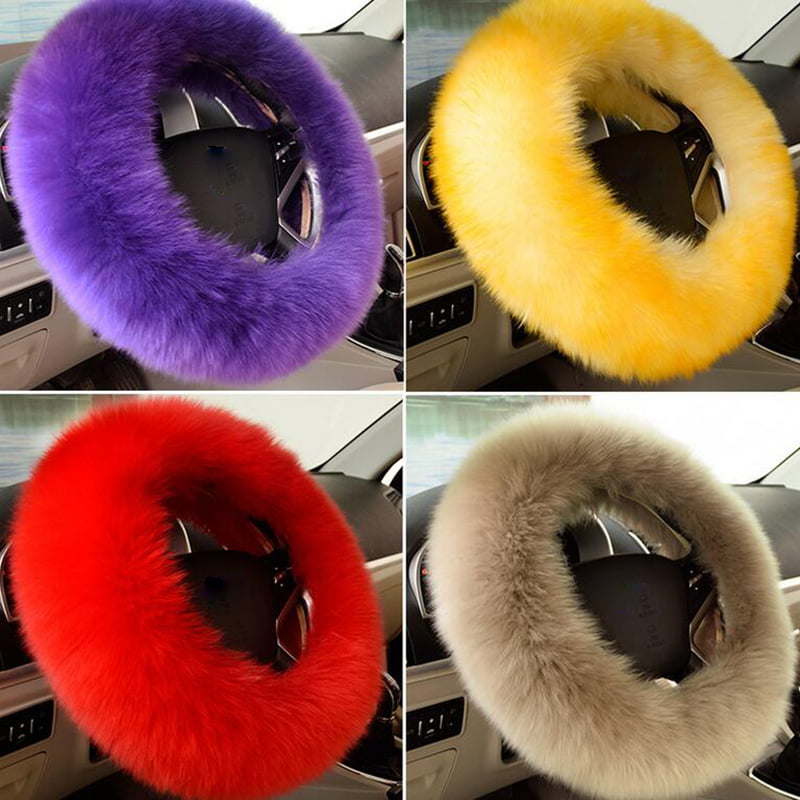 Universal Car Plush Fuzzy Steering Wheel Cover Wool Fur Gear Knob Shifter Brake