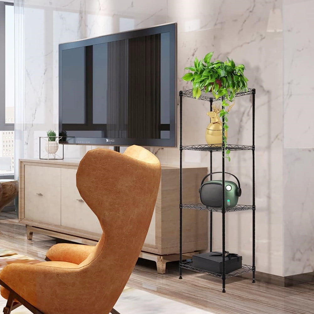 Ktaxon 4-Tier Storage Rack, Wire Shelving Bookshelf Storage Unit Metal for Kitchen Living Room Black, 17.7