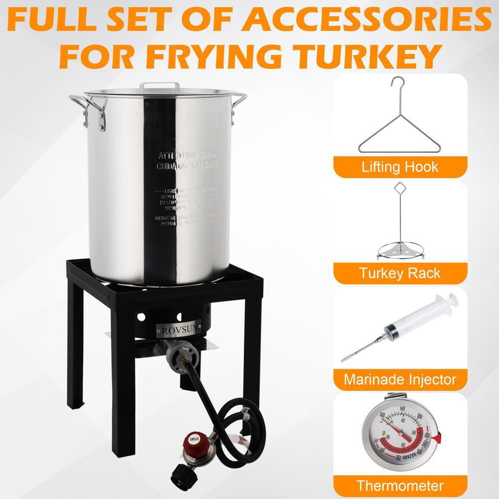 ROVSUN 30QT Aluminum Turkey Deep Fryer & 10QT Fish Fryer Kit w/ 55000BTU Propane Burner Outdoor