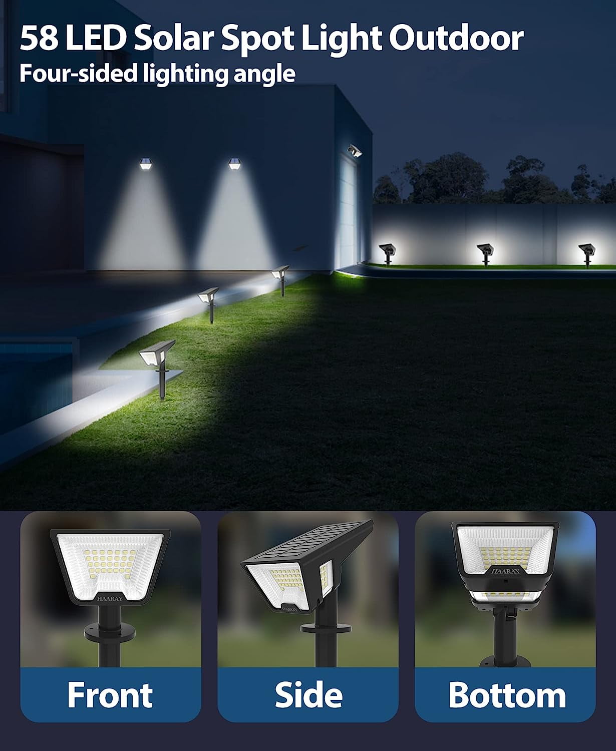 SZRSTH Solar Lights Outdoor - 4Pack 58LED Solar Spot Lights 4 Sided Lighting Wall Lights for Yard Porch Garden Decor