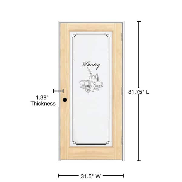 30 in. x 80 in. Left Hand Unfinished Pine Full-Lite Frost Pantry Design Single Prehung Interior Door