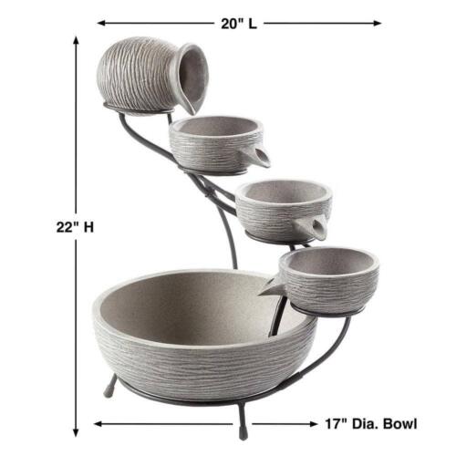 Smart Solar Solar Cascade Fountain 22"H 4-Tier Light Concrete w/pump Dark Grey
