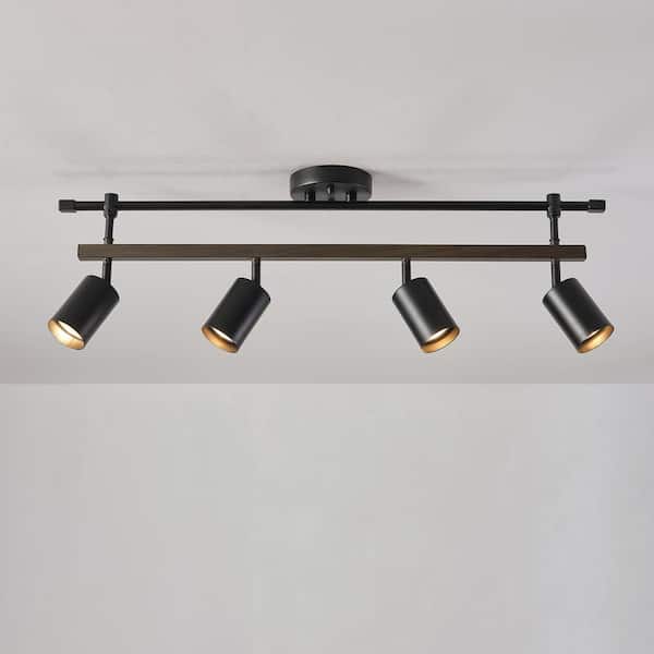 Nashville 2.58 ft. 4-Light Matte Black Linear Track Lighting Kit with Faux Wood Accent Bar