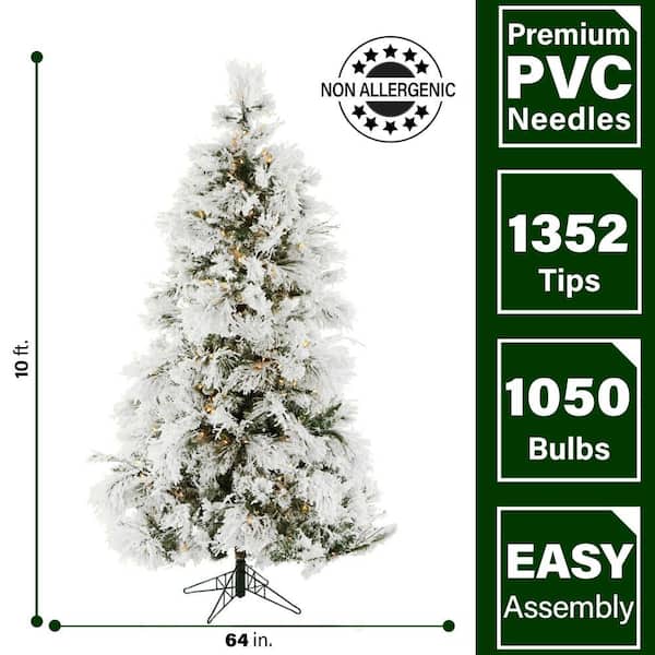 10 ft. Pre-Lit Snowy Pine Artificial Christmas Tree with Warm White LED Lights and EZ Connect