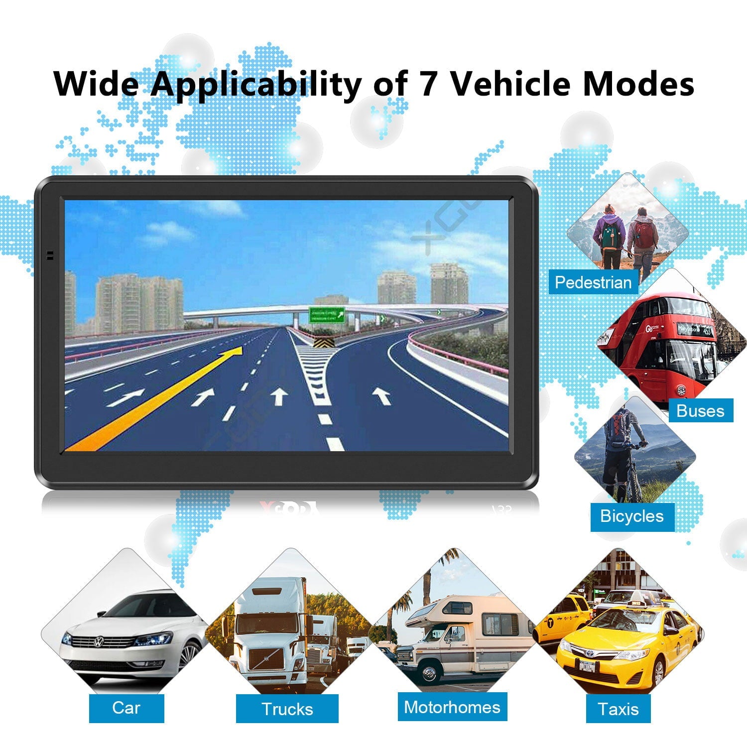 7 inch XGODY Truck GPS Navigation for Car 256M+8G Trucker GPS for Car Sat Nav, Latest 2023 Map(Lifetime Free Update) Sun Visor