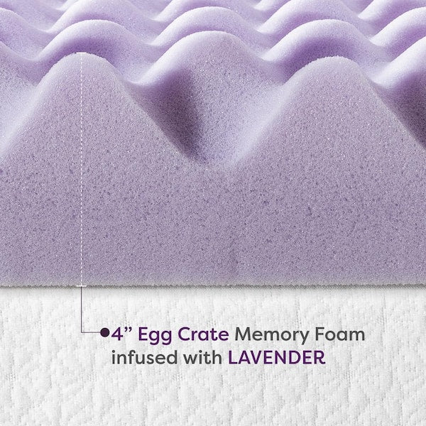 4 in. Queen Egg Crate Memory Foam Mattress Topper with Lavender Infusion